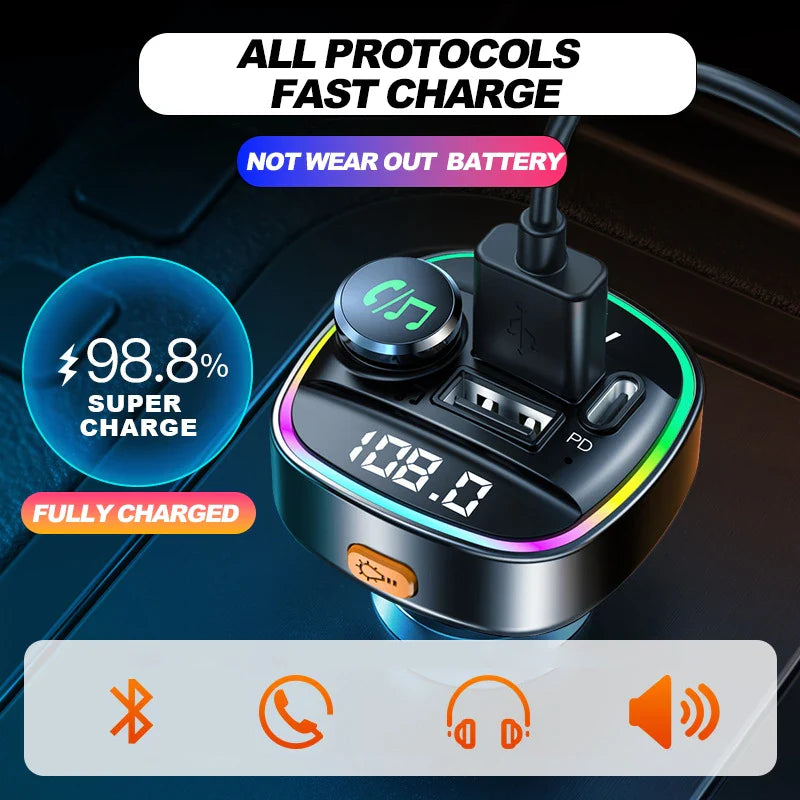 Your Music, Your Way: Bluetooth 5.0 FM Transmitter for Every Journey!